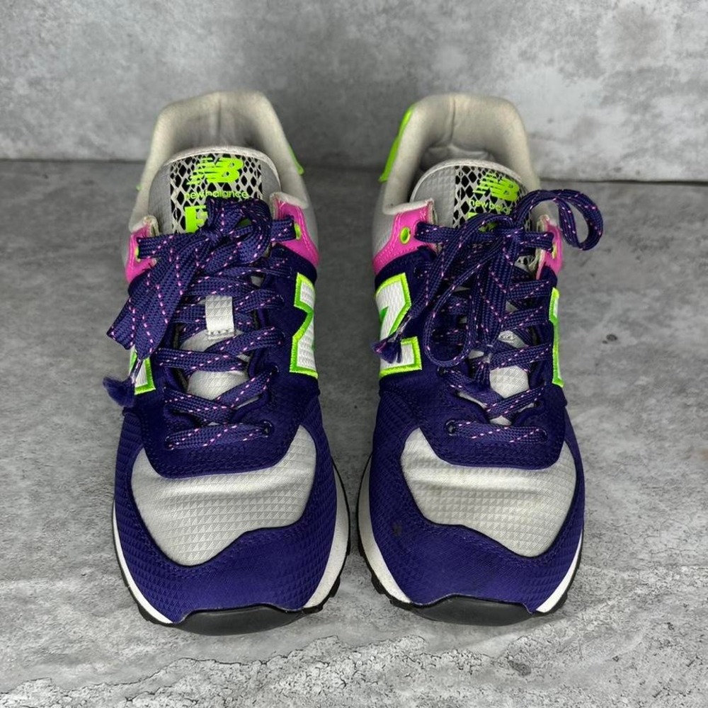 Women's New Balance 574 Purple Neon Green Pink Athletic Sneakers Shoes Size 7.5 - Picture 3 of 8